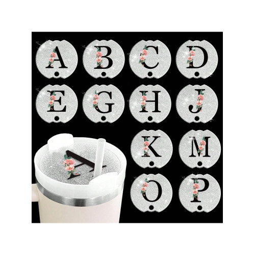 Tumblers Name Plates for Stanley Tumblers 40 oz Cup Lid H2.0,Cup Lid Topper Round Acrylic Name ID Plate Glitter silvery ﻿