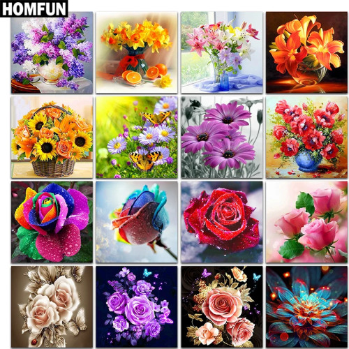 HOMFUN полная квадратная/круглая дрель 5D DIY алмазная живопись"Цветные цветы"3D вышивка крестиком 5D домашний декор подарок