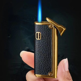 Зажигалки из натуральной кожи для сигар, заправляемые ветрозащитные зажигалки для сигарет, рельефная ветрозащитная зажигалка