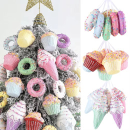 1 коробка Macaron, рождественское мороженое, пончик, торт, подвески, рождественские подвесные украшения, рождественская елка, украшения для дома Noel Navidad 2024