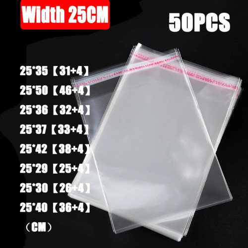 50pcs/set Width 25cm Storage Bags Clear Self Adhesive Seal Plastic Packaging Resealable Cellophane Opp Poly Bags Gift Bags