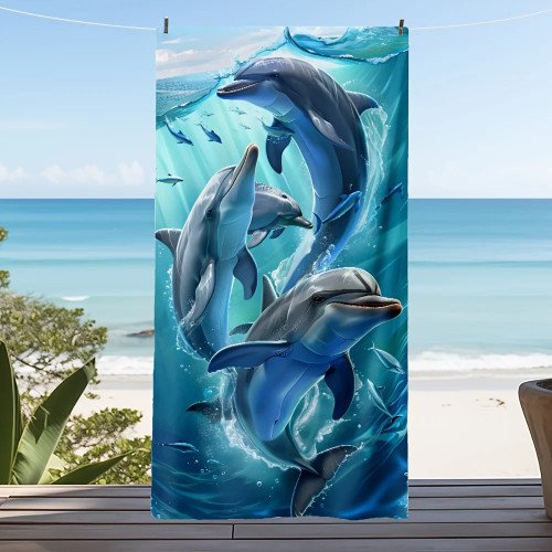 Пляжное полотенце Dolphin Play Ocean, махровые банные полотенца из микрофибры для йоги, путешествий, плавания, фитнеса и кемпинга