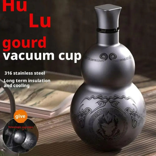 Теплоизоляционная чашка из нержавеющей стали Wukong Theme Gourd Style 304 — черная, портативная, для косплея, для наружного использования