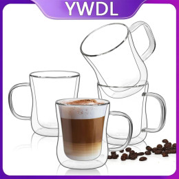 YWDL 220/300/400 мл стеклянные чашки для эспрессо с двойными стенками, прозрачная кофейная кружка с ручкой для горячего и холодного напитка, набор посуды для молочного сока