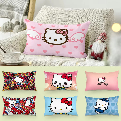 Милые наволочки с рисунком «Hello Kitty», мультяшный диван, декоративный домашний двусторонний принт, короткий плюшевый милый чехол для подушки