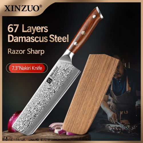 XINZUO 7,3 дюйма, нож Накири, 67 слоев, настоящая дамасская сталь, кухонный нож для нарезки мясника, нож для рыбы, фруктов, ручка из палисандра
