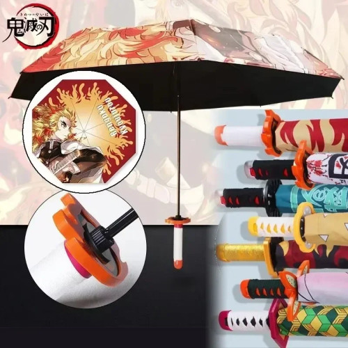 Demon Slayer Katana Umbrella Kimetsu Rengoku Sword Raincoa Black Umbrella Real Size Японская Katana Samurai Saber Аниме Umbrella