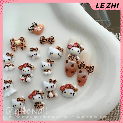 Лидер продаж 2024, леопардовый принт, Hellokitty, аксессуары для дизайна ногтей, очаровательные аксессуары, голова кошки, звезды, бабочка, любовь, сделай сам, украшение для ногтей ручной работы