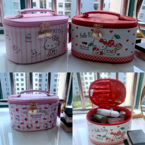 Sanrio Hello Kitty косметичка Kawaii аниме портативная сумка милый бант из искусственной кожи водонепроницаемые косметички большая вместительная сумка для хранения стирки