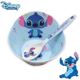 Детская миска Disney Stitch, набор ложек, милая посуда с героями мультфильмов, подарочная мебель, устойчивая к падениям, высокотемпературная меламиновая миска для супа, ложка