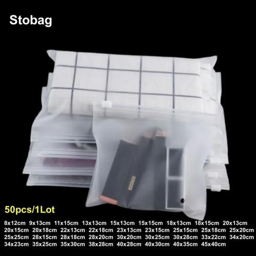 StoBag 50 шт., оптовая продажа, матовая упаковка для одежды, пакеты на молнии, пластиковый герметичный пакет для хранения носков, рубашек, многоразовый Органайзер