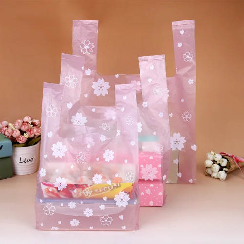50pcs фрукты пластиковые пакеты вишнёвые ручки свадебные вечеринки розничные подарочные пакеты супермаркеты магазины кухни сумки для уборки
