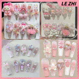 Sweet Lovely Sanrio Hello Kitty My Melody накладные ногти ручной работы с героями мультфильмов аниме Cinnamoroll Bear длинный гроб на шпильках накладные ногти