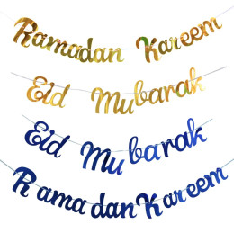 Блестящее зеркало Eid Mubarak Рамадан Kareem декоративные гирлянды флажки баннер Золотой Королевский синий цвет для дома