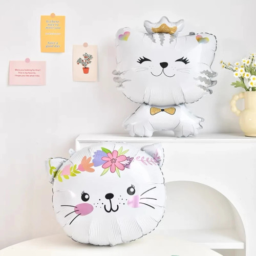 Воздушный шар из алюминиевой фольги с мультяшным котом, милая корона, кошка, домашнее животное, тематическое украшение для вечеринки