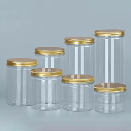Прозрачная пластиковая банка 15 размеров с розовыми алюминиевыми крышками