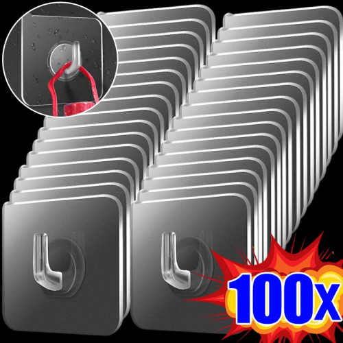 Прозрачные настенные крючки, самоклеящаяся дверная вешалка, крючок на присоске, стойка для большой нагрузки для кухни, ванной, органайзер, 5/100 шт.