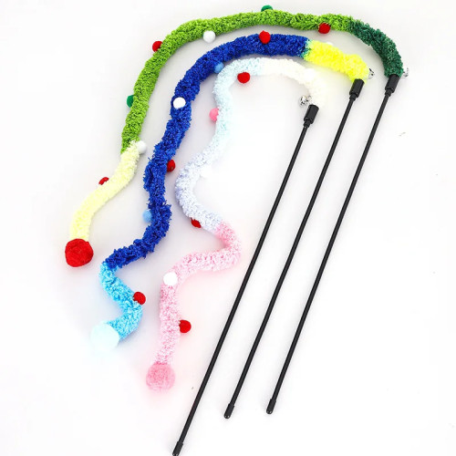 Игрушки для кошек в радужную полоску, забавная палка для кошек с колокольчиком, интерактивные товары для домашних животных, игрушки для кошек, обычная гусеничная нить