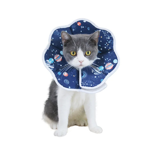 OUWO Space Planet Pattern Deep Blue Защитный ошейник для домашних животных Кошачья шея Конусный ошейник против укуса Лиза кошки Собака Здоровье Медицинский круг