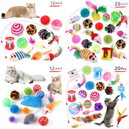 12 шт./20 шт., игрушки для котят, разнообразные игрушки для кошек, комбинированный набор, игрушка для кошек, забавная кошачья палочка, сизалевая мышь, колокольчик, мяч, товары для кошек