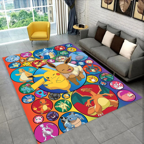 2025 New Cute Pikachu Pokemon Cartoon Gift Rug Carpet for Living Room Bedroom Decor,Floor Mat Non-slip for Sofa Doormat Gift Kid