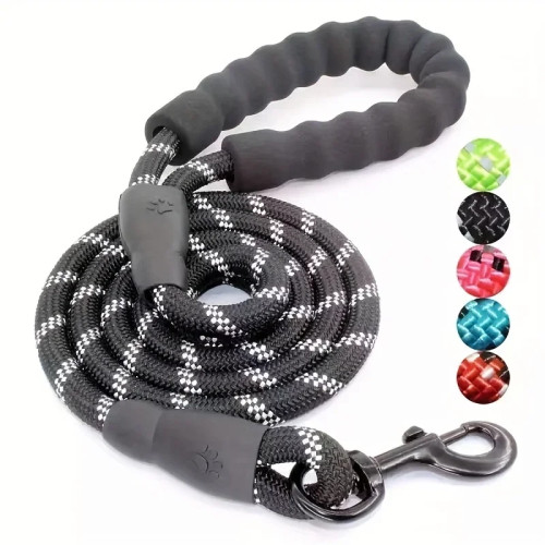 Светоотражающий поводок для собак с удобной мягкой ручкой — двойной прочный тяговый трос для сильных собак — повышает безопасность и контракт