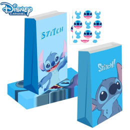 Disney Stitch, 12 шт., набор конфет, подарочный пакет, бесплатная уплотнительная наклейка, сумка для выпечки, зеленый пакет, бумажные подарки для вечеринки, Рождество