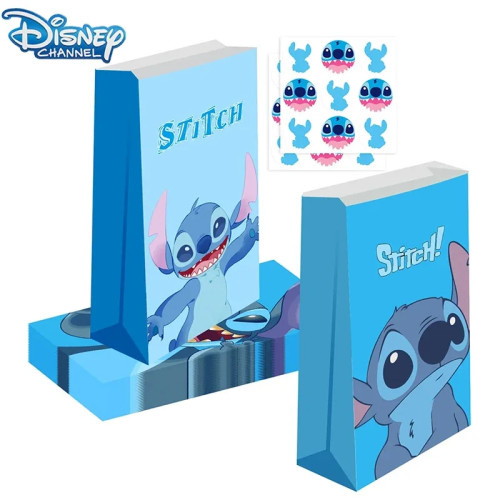 Disney Stitch, 12 шт., набор конфет, подарочный пакет, бесплатная уплотнительная наклейка, сумка для выпечки, зеленый пакет, бумажные подарки для вечеринки, Рождество