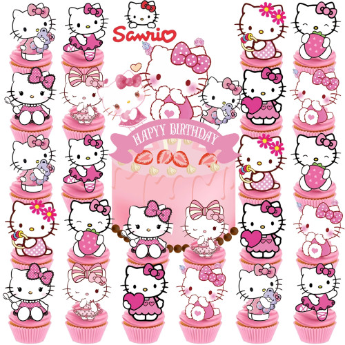 25 шт., топпер для торта «Hello Kitty», топперы для кексов, украшения на день рождения «Hello Kitty», товары для вечеринок на тему Hello Kitty», Birt Hello Kitty
