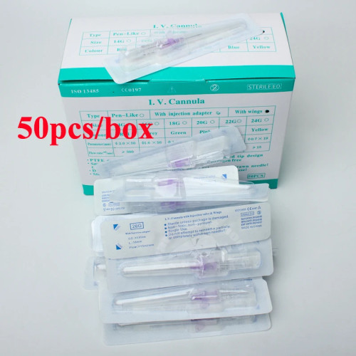 50 шт. одноразовый внутривенный катетер IV Cannula с крыльями 22 г 24 г 26 г