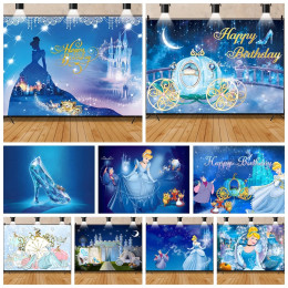 Голубое платье Золушки Disney, фон для фотосъемки с изображением блонд, стеклянные тапочки для девочек, день рождения, фотография детской вечеринки, баннер, плакат