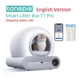 Tonepie 65L Автоматический умный ящик для кошачьего туалета Самоочищающийся полностью закрытый ящик для кошачьего туалета Лоток для туалета для домашних животных Английские версии