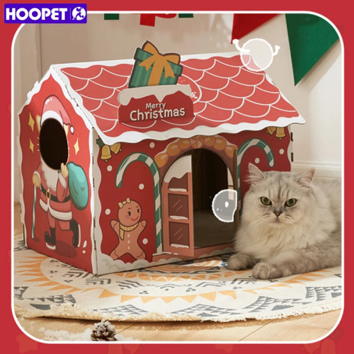 Рождественский домик для кошки HOOPET, картонная гофрированная коробочка для домашних животных, кролик, котенок, гнездо для щенка, Рождественское украшение