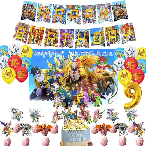 Digimon Adventure украшение для дня рождения, латексный воздушный шар, фон, баннер, топпер для торта, детский душ