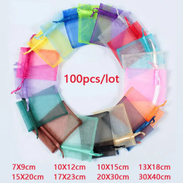 Сумка из органзы 100 шт./лот 7x9 9x12 10x15 15x20 20x30 Подарочные пакеты из органзы для свадьбы Маленькие сумки из органзы Сумка для ювелирных изделий на шнурке