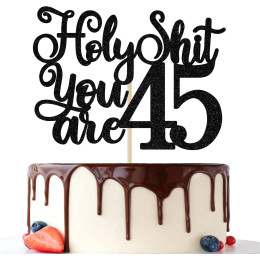 1 упаковка топперов для торта Happy 45th Bithday, 45 и сказочный декор для торта, забавные украшения на 45-й день рождения для мужчин и женщин, черный блеск