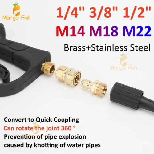 1 шт., медный 1/4"3/8"1/2"M14 M18 M22, быстрый разъем высокого давления для автомойки, переходники водяного пистолета