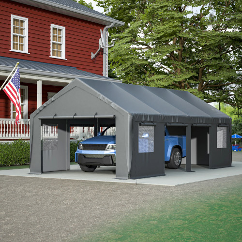 LZBEITM Carport, сверхмощный карпорт 13 x 25 футов с подвижной боковой стеной и вентилируемыми окнами, портативный портативный каркас с оцинкованной рамой