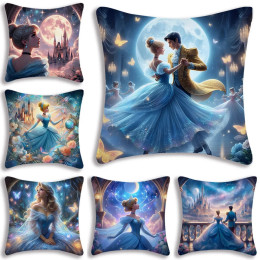 Cute Cinderella Princess Disneys Pillow Covers Cartoon Sofa Decorative Home Double-sided Printing Short Plush Cute Cushion Cover