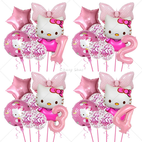 9 шт., набор воздушных шаров «Hello Kitty», каваи, фольгированные шары с мультяшным котом для девочек, украшения для дня рождения, принадлежности для детского душа
