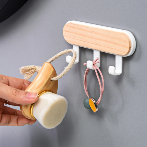 1Pc Self Adhesive Door Wall Hangers Hooks ABS Wood Hat Racks Key Hanger Kitchen Bathroom Home Wall Organizer Ornaments
