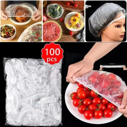 100 шт. одноразовые крышки для свежих продуктов, пластиковые крышки для хранения продуктов питания, многоразовые эластичные крышки для крышек чаши, эластичные пакеты с крышками