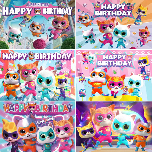 SuperKitties, мультфильм, тема, Фотофон, украшение для детей, день рождения, фотообои, декор на заказ, детский душ