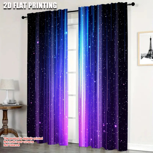 2 шт., плотные шторы Galaxy Star Space, синие, фиолетовые, космические полиэстеровые шторы для гостиных, можно стирать в машине