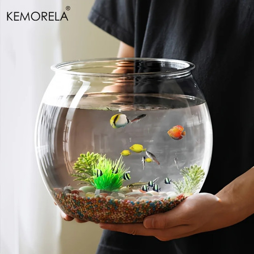 KEMORELA круглая миска для рыбы, резервуар для домашних животных, небьющийся декоративный аквариум с высоким светопроницаемостью для настольных компьютеров, безопасный для дома