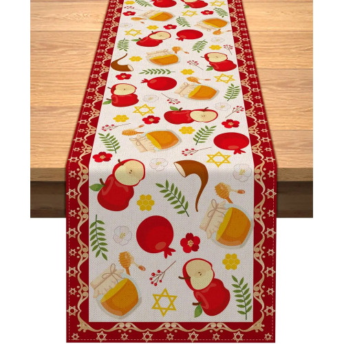 Shana Tova, еврейские новогодние льняные скатерти, комод, шарфы, многоразовые скатерти Rosh Hashanah, украшения для кухни и столовой