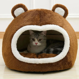 Коричневая кровать для кошек, теплый домик для домашних животных, мягкая длинная плюшевая подушка для шезлонга для котенка, палатка для маленьких собак, пещерные кровати для уютного кошачьего домика, коврики, принадлежности