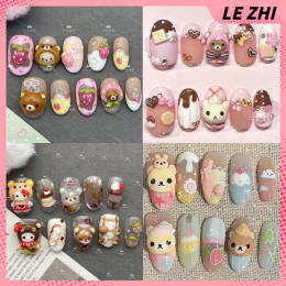 Kawaii 3D аниме Hello Kitty плюшевый мишка ручной работы пресс на ногтях милый десертный хлеб животные короткие квадратные круглые съемные ногти