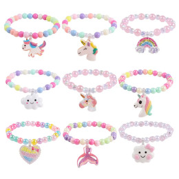 Cartoon Rainbow Unicorn Colorful Beads Bracelet Kids Girls Birthday Party Favors Goodie Pinata Filler Baby Shower Christmas Gift