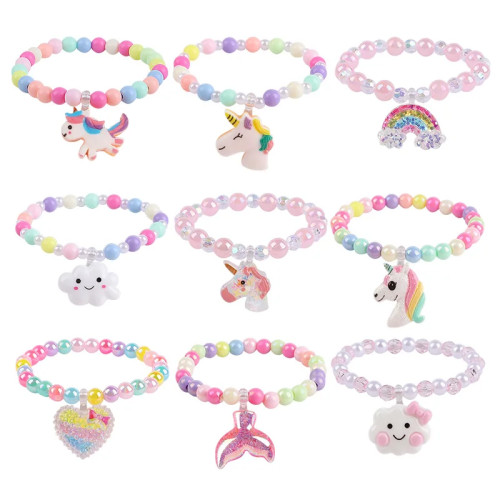 Cartoon Rainbow Unicorn Colorful Beads Bracelet Kids Girls Birthday Party Favors Goodie Pinata Filler Baby Shower Christmas Gift